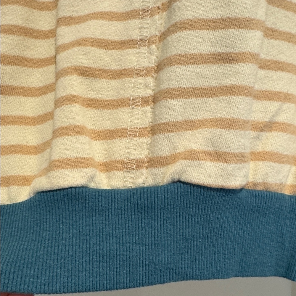 Pilcro Cream and Teal Striped Short Sleeve Sweatshirt - Picture 4 of 4